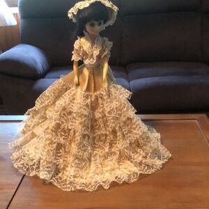 Vintage Victorian Doll with Yellow Lace Dress